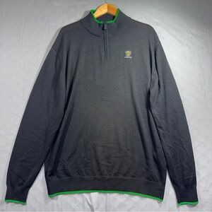 Automobili Lamborghini Sweater Mens XL Gray 1/4 Zip Mock Neck Wool Green Trim